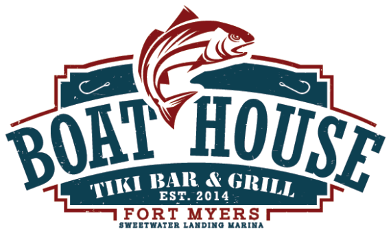The Boathouse Tiki Bar and Grill logo for the Fort Myers location at Sweetwater Landing Marina
